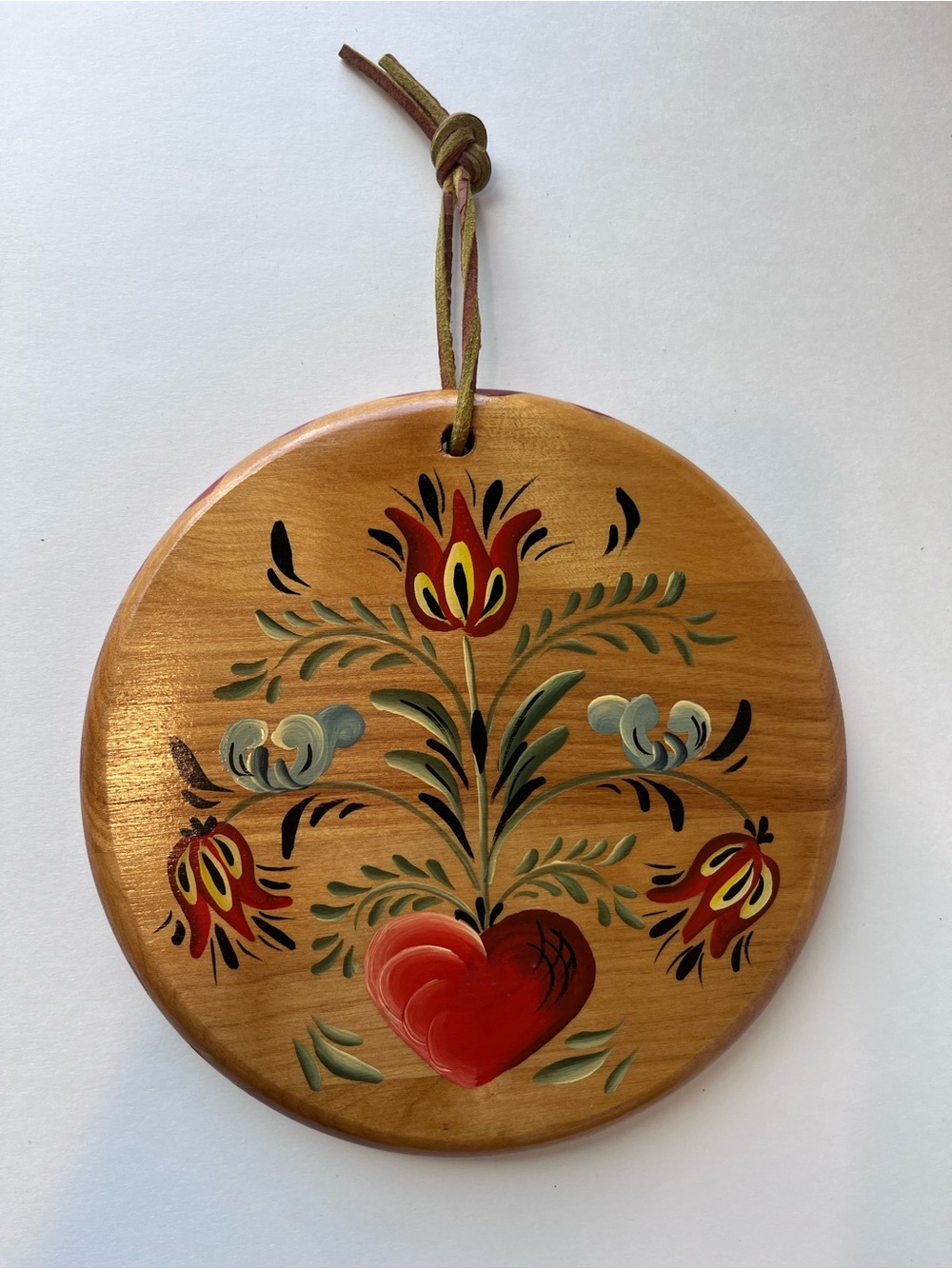 Vintage Scandinavian Hand Painted Wood Wall Hanging Folk Art